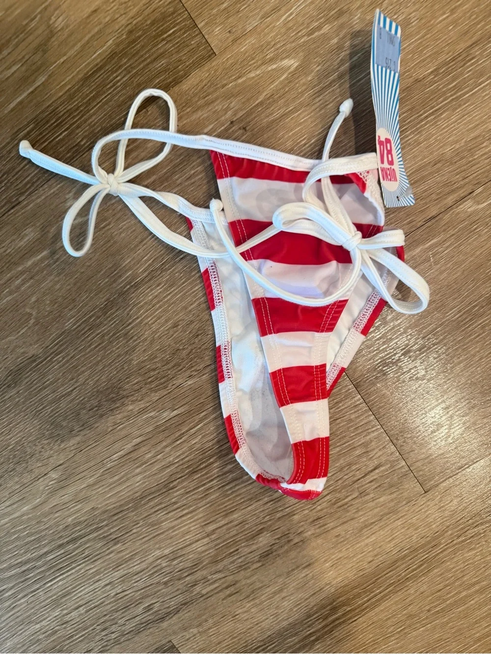 UjENA Girls Red & White Striped Tie-Side Bikini Bottom